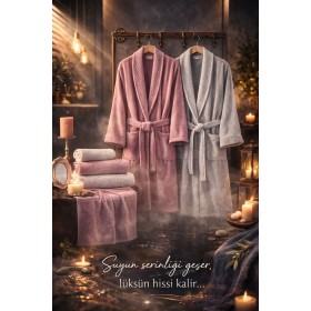 Ilay Bornoz Set >Gülkurusu & Gri